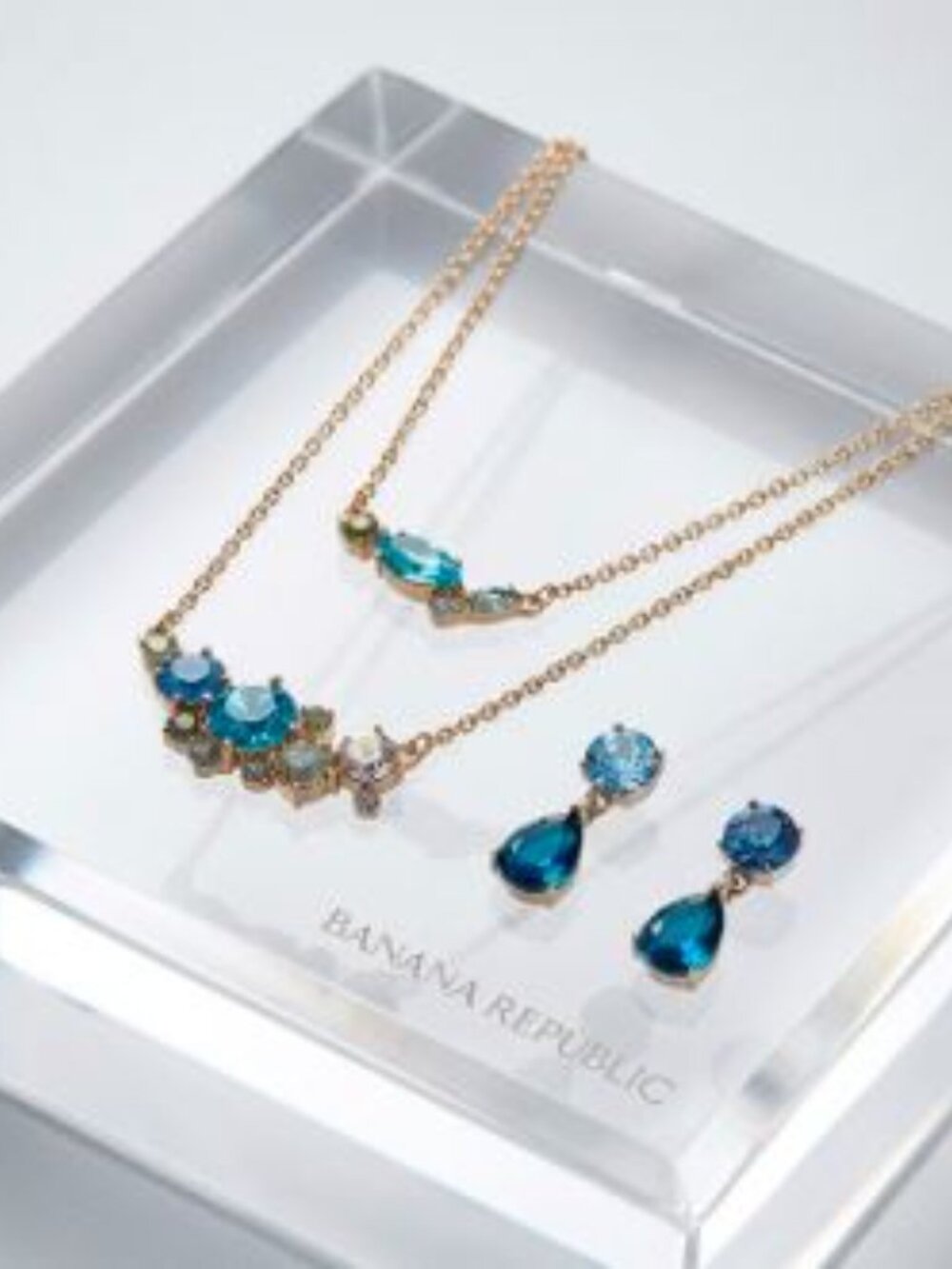 Banana Republic BOLD Crystal Necklace Earrings Set of2 PCS NWT 96 Turquoise GOLD
